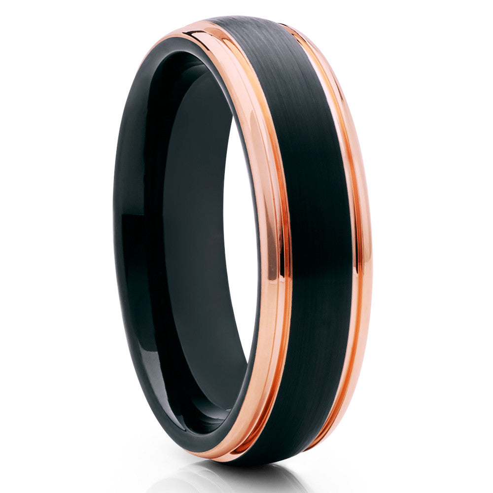 6mm Black Tungsten Wedding Ring Rose Gold Tungsten Ring Engagement Ring Dome