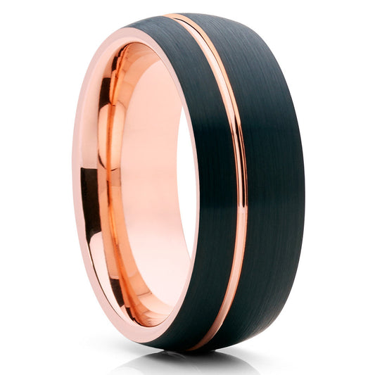 Black Wedding Ring Rose Gold Tungsten Ring 8mm Wedding Ring Anniversary Ring