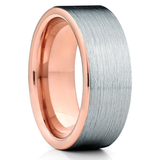 8mm Wedding Ring Rose Gold Wedding Ring Tungsten Carbide Ring Silver