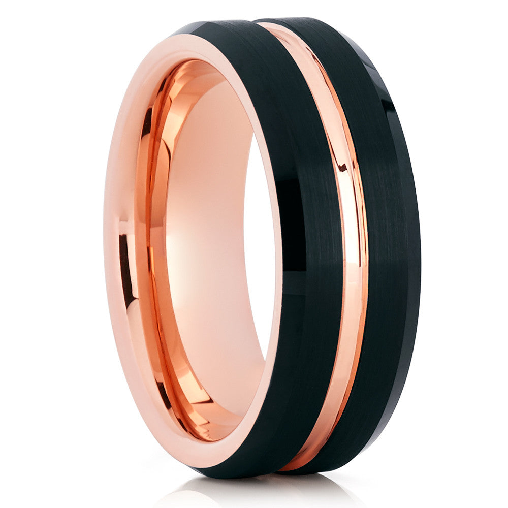 Black Tungsten Wedding Ring Rose Gold Wedding Ring Anniversary Ring 8mm