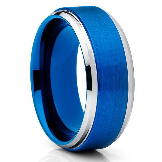 9mm Blue Tungsten Ring Engagement Ring Blue Wedding Ring Blue
