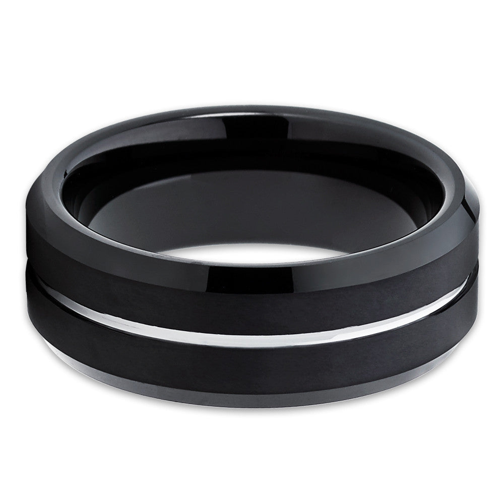 Black Wedding Tungsten Ring Tungsten Carbide Ring Silver Wedding Ring 8mm Ring
