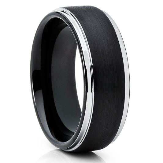 Black Tungsten Ring 8mm Wedding Ring Tungsten Carbide Ring Anniversary Ring Black