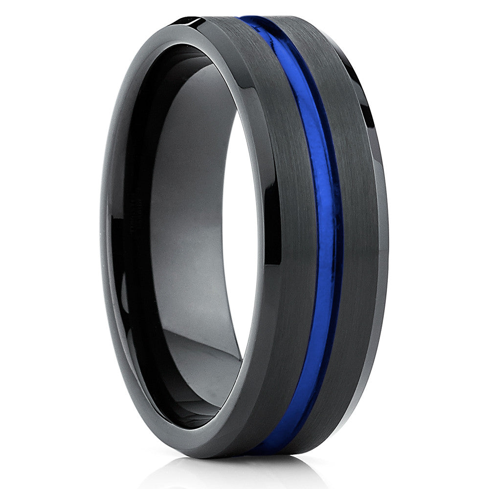 Blue Tungsten Ring Black Wedding Ring Tungsten Carbide Ring Engagement Ring