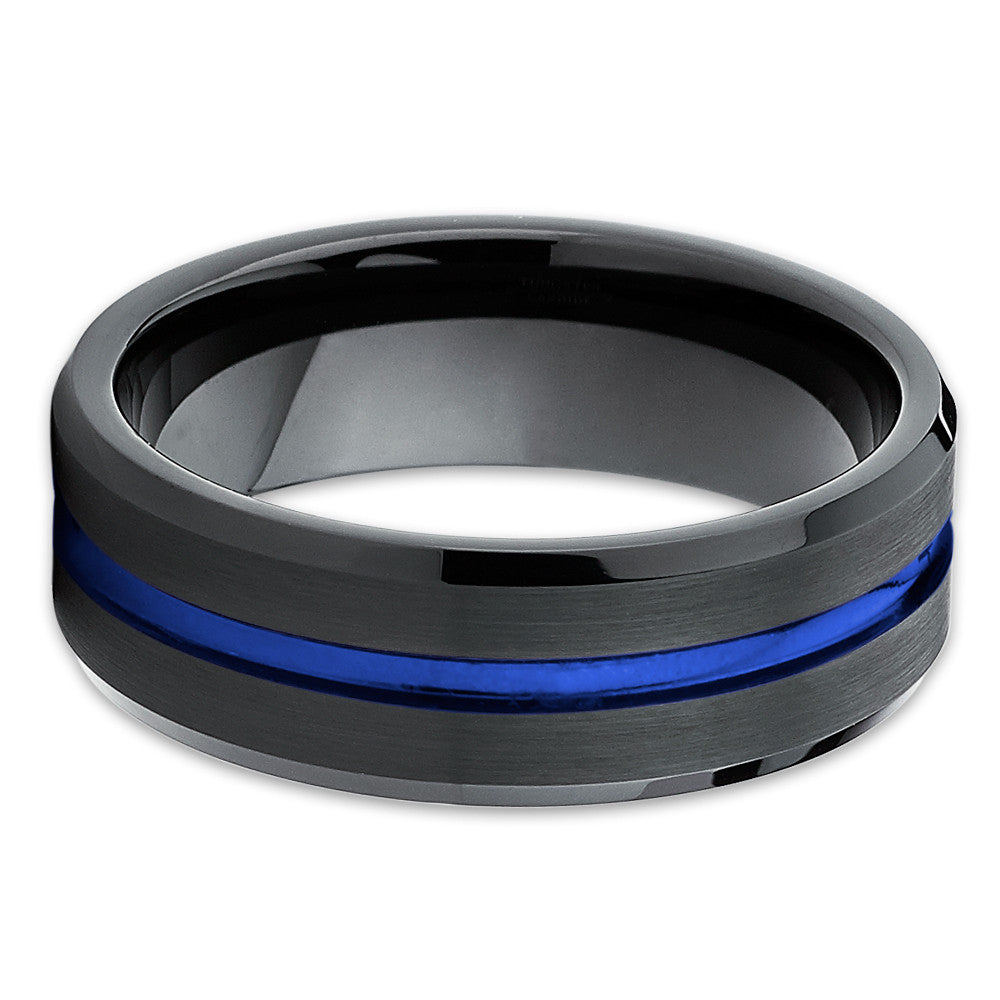 Blue Tungsten Ring Black Wedding Ring Tungsten Carbide Ring Engagement Ring