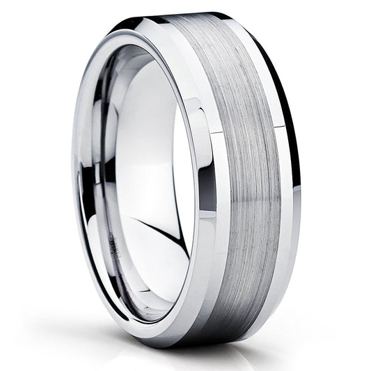 8mm Silver Wedding Ring Tungsten Wedding Ring Anniversary Ring Brush