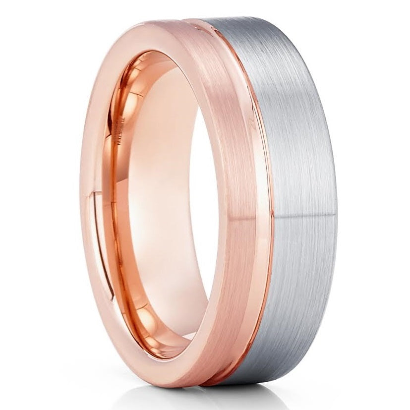 8mm Rose Gold Wedding Ring Tungsten Wedding Ring Anniversary Ring Unique
