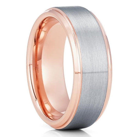 8mm Wedding Ring Rose Gold Tungsten Ring Engagement Ring Silver Ring