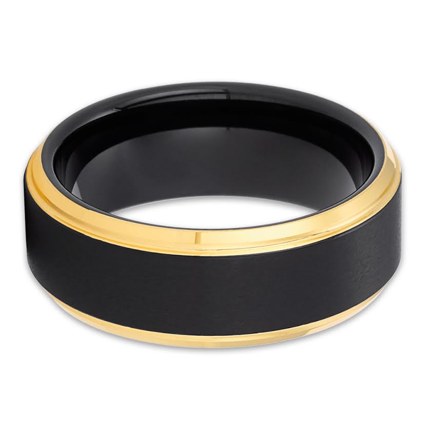 8mm Black Tungsten Ring 8mm Wedding Ring Tungsten Carbide Ring Yellow Gold