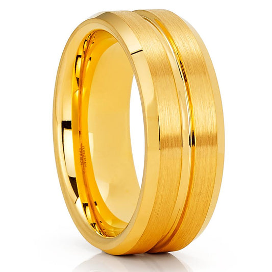 Man's Yellow Gold Tungsten Ring,Engagement Ring,8mm Wedding Ring,Tungsten Wedding Ring,Anniversary Ring