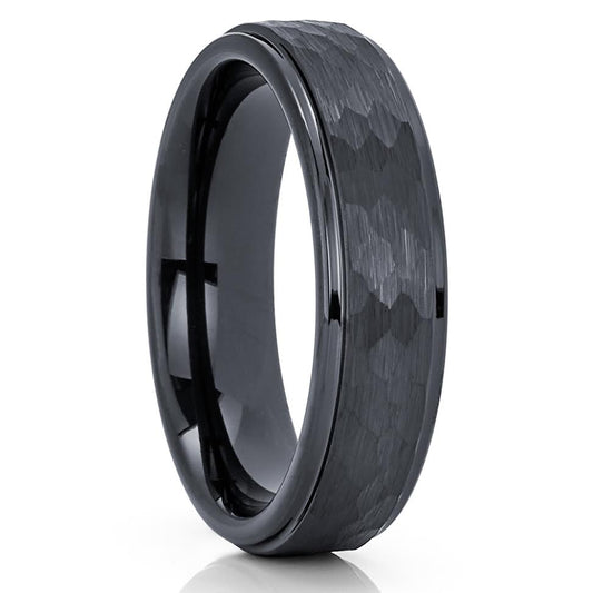 Black Tungsten Wedding Ring Hammered Wedding Ring Black Tungsten Ring 6mm