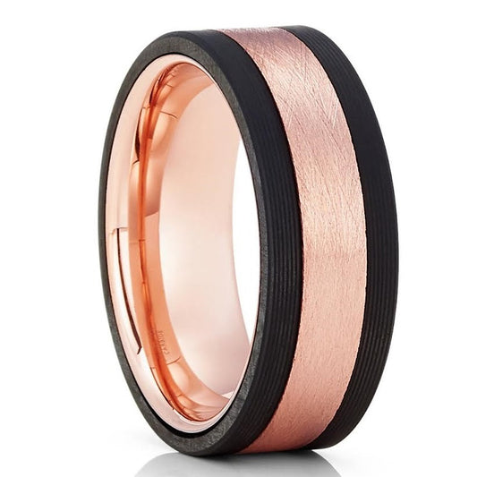 8mm Rose Gold Tungsten Ring Black Tungsten Ring Tungsten Carbide Ring Anniversary