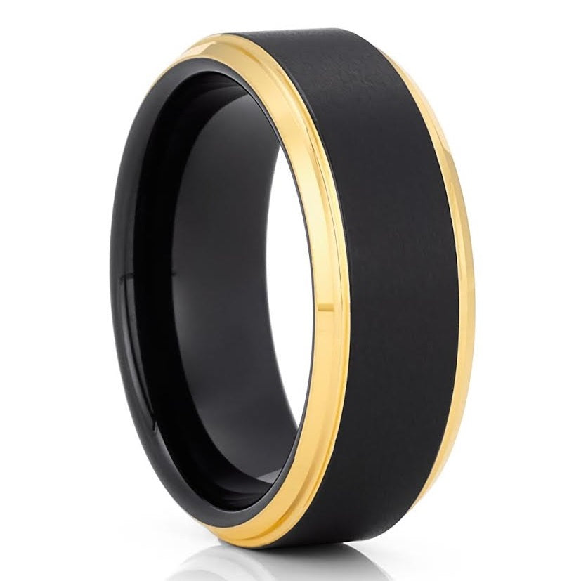 8mm Black Tungsten Ring 8mm Wedding Ring Tungsten Carbide Ring Yellow Gold