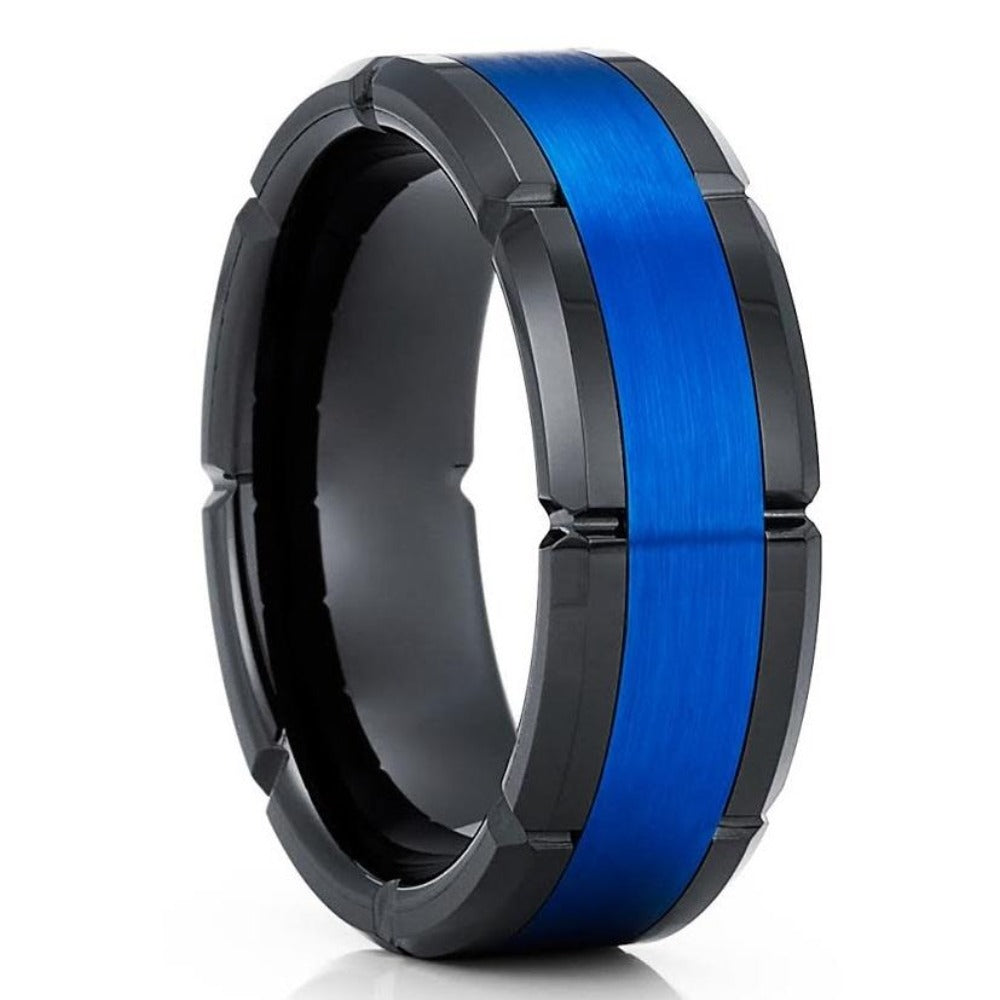 Blue Tungsten Wedding Ring Black Tungsten Ring 8mm Wedding Ring Anniversary