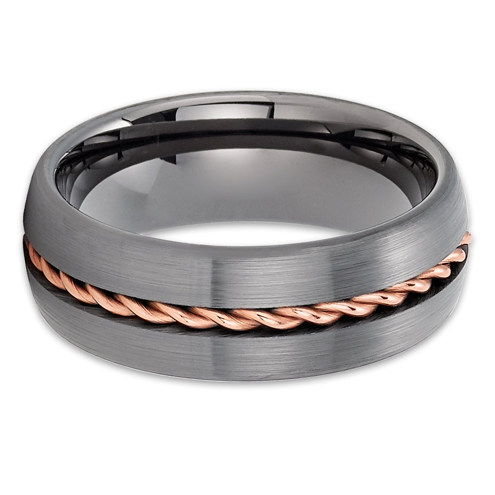 Gunmetal Wedding Ring,Braid Tungsten Ring,8mm Wedding Ring,Anniversary Ring,Rose Gold Tungsten Ring,Dome