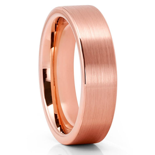 6mm Wedding Ring Rose Gold Wedding Band Tungsten Ring Anniversary