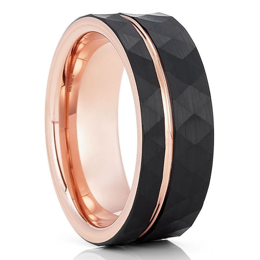 Hammered Wedding Ring,Rose Gold Tungsten Ring,8mm Wedding Ring,Anniversary Ring,Brush Ring