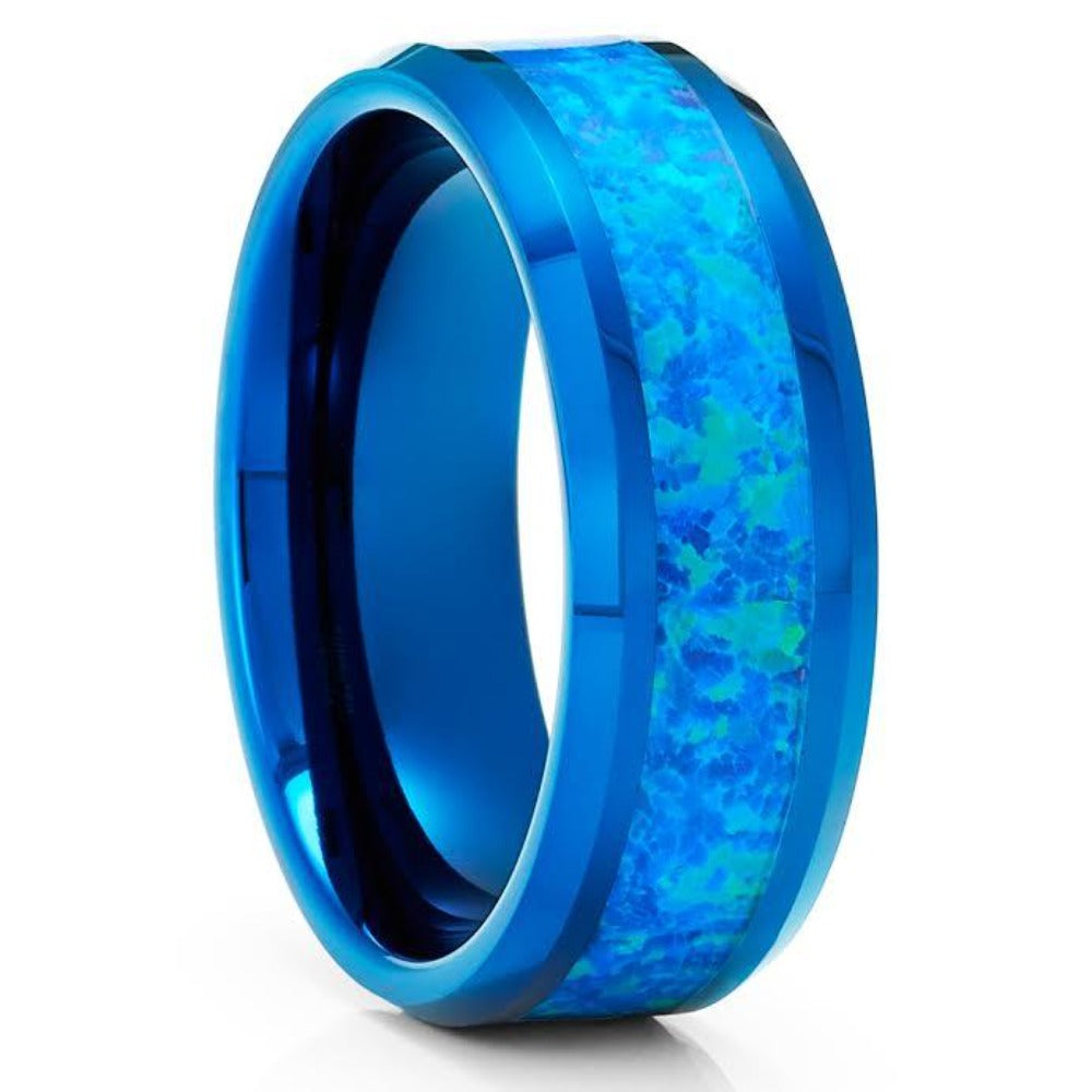 Opal Wedding Ring Blue Tungsten Ring,Tungsten Carbide Ring