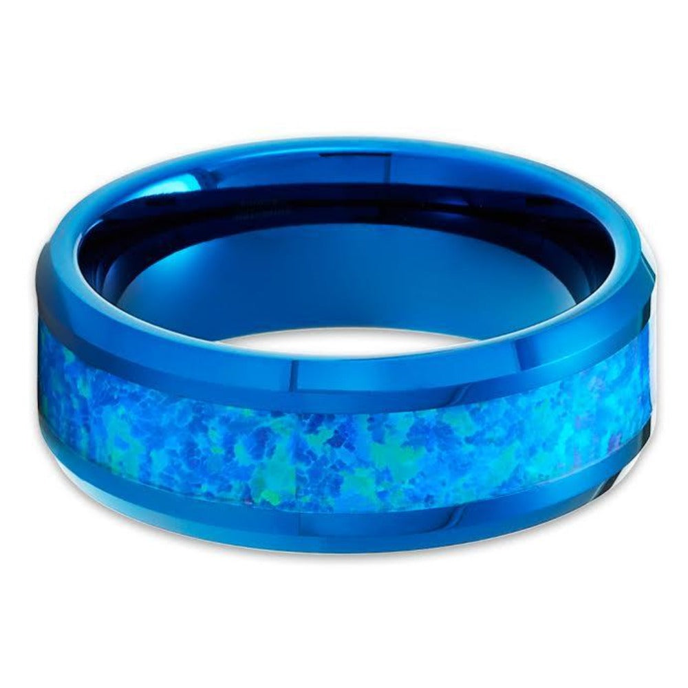 Opal Wedding Ring Blue Tungsten Ring,Tungsten Carbide Ring