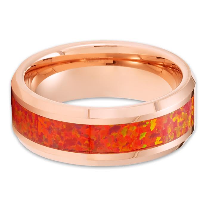 Rose Gold Tungsten Ring 8mm Opal Wedding Ring