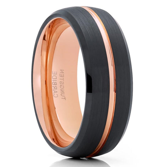 Rose Gold Tungsten Wedding Ring Black Tungsten Ring Engagement Ring