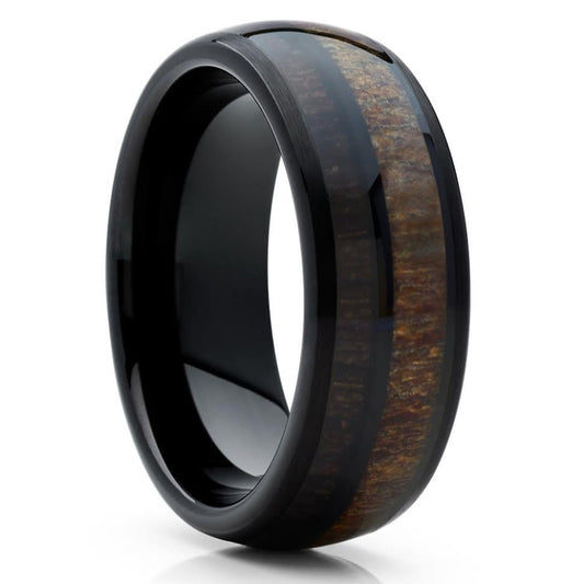 Deer Antler Wedding Band - Tungsten -Cherry Wood - Antler Ring - Black Ring - Clean Casting Jewelry 