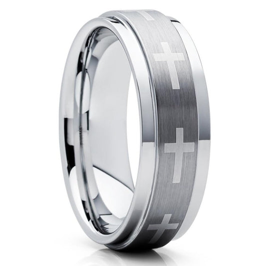 Christian Ring - Tungsten Wedding Band - Cross - Tungsten Wedding Ring - Clean Casting Jewelry 