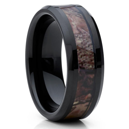 Camouflage Wedding Ring Black Tungsten Ring 8mm Wedding Ring Unique Ring