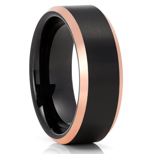 Rose Gold Tungsten Ring Engagement Ring 8mm Wedding Ring Black