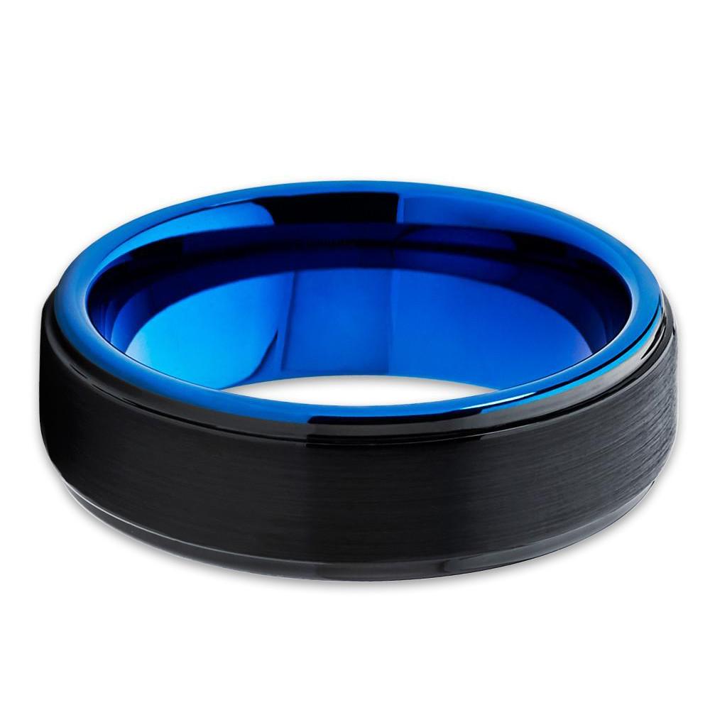 Blue Tungsten Wedding Ring 6mm Black Tungsten Ring Tungsten Carbide Ring Blue