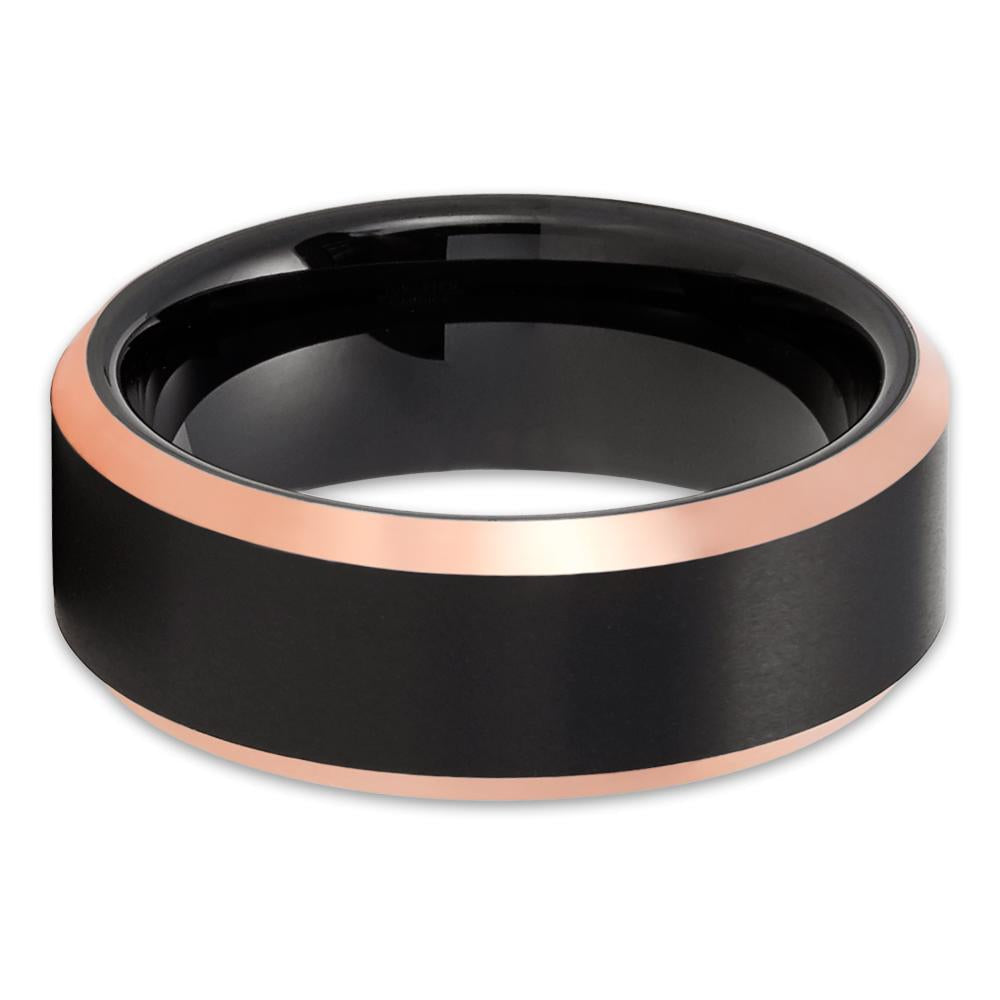 Rose Gold Tungsten Ring Engagement Ring 8mm Wedding Ring Black