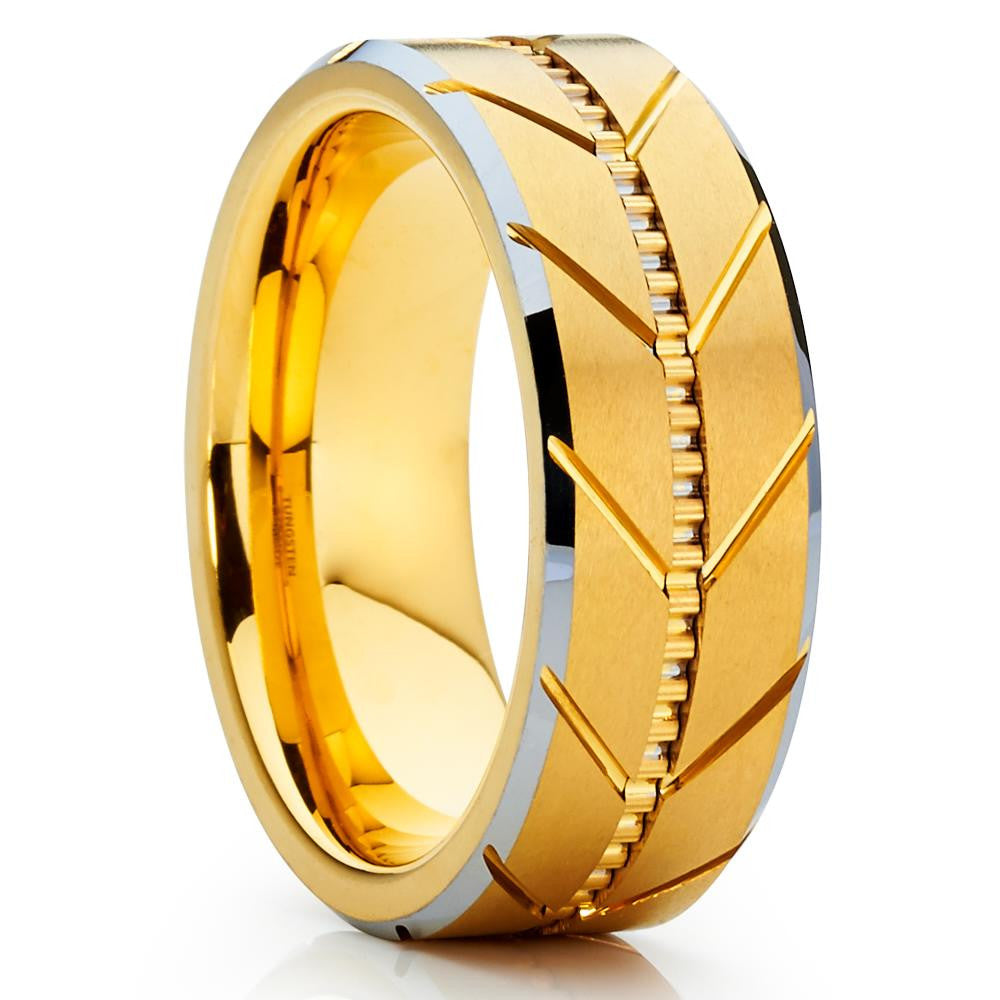 Yellow Gold Wedding Ring 8mm Wedding Band Tungsten Carbide Ring Yellow