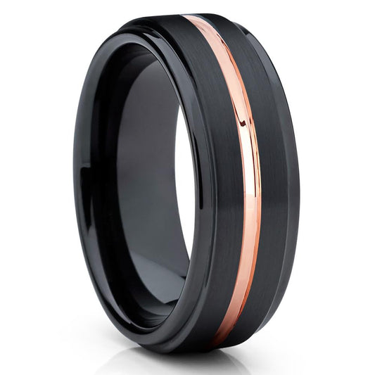 7mm Wedding Ring Rose Gold Tungsten Ring Black Wedding Ring