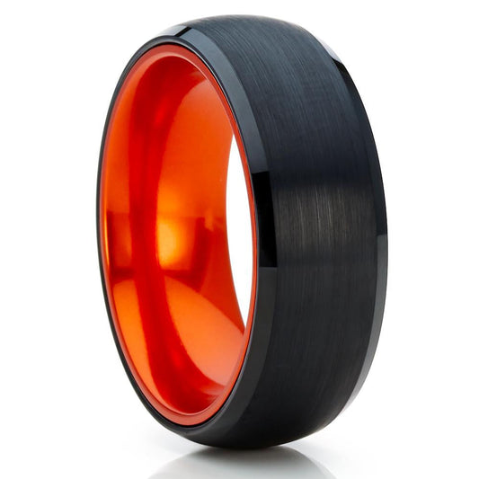 Orange Wedding Ring Black Tungsten Ring Anniversary Ring 8mm