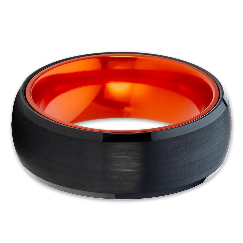 Orange Wedding Ring Black Tungsten Ring Anniversary Ring 8mm