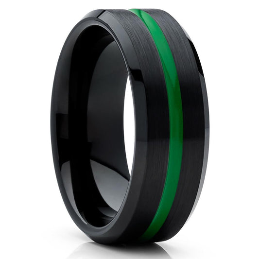 Green Wedding Ring,8mm Wedding Ring,Tungsten Wedding Ring,Engagement Ring,Man's Ring,Black