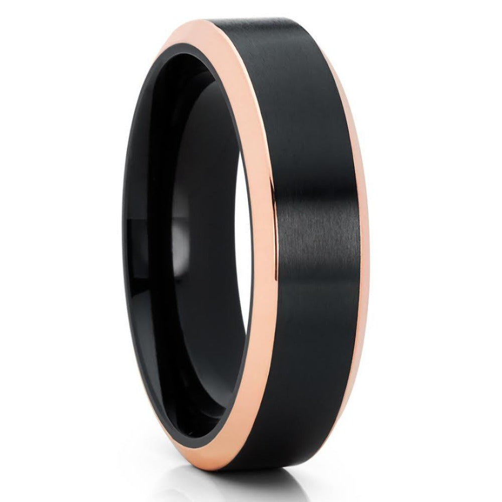 6mm - Titanium Wedding Band - Rose Gold - Black Titanium Ring - Matte - Clean Casting Jewelry 