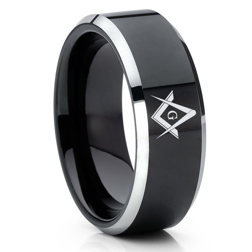 Black Tungsten Wedding Ring 8mm Wedding Ring Anniversary Ring Engagement Ring Masonic