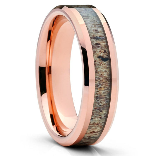 Deer Antler Wedding Ring 6mm Wedding Ring Rose Gold Tungsten Ring