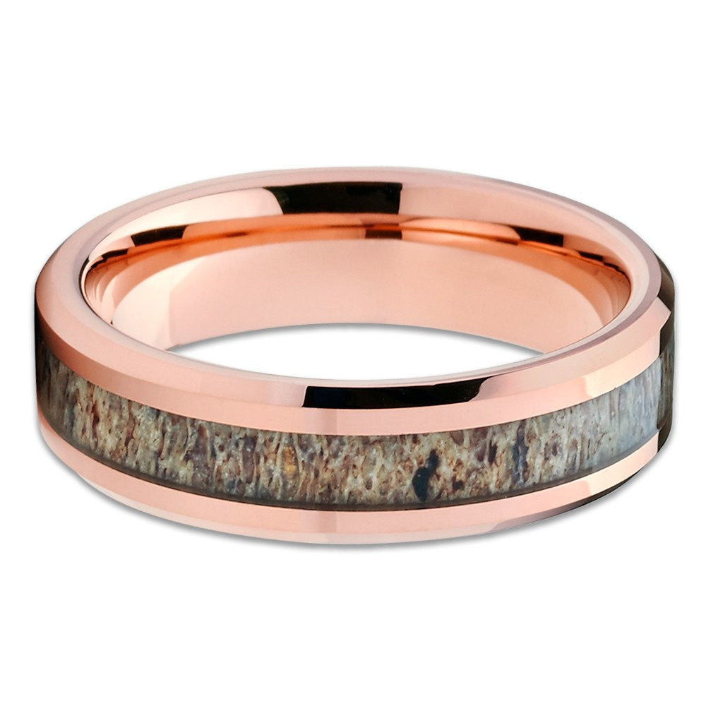 Deer Antler Wedding Ring 6mm Wedding Ring Rose Gold Tungsten Ring