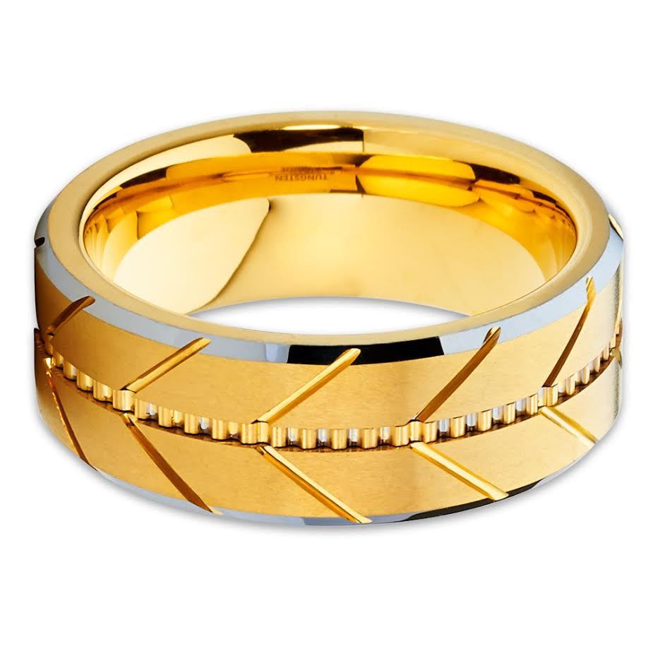 Yellow Gold Wedding Ring 8mm Wedding Band Tungsten Carbide Ring Yellow